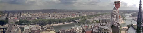 Paris Skyline Panorama From Roof Of Notre Dame with Fred Astaire in foreground