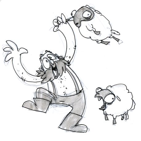 Sheeped Away - pencil sketch from the production of Sheeped Away animated short