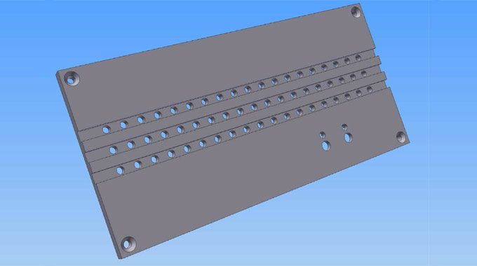 3D rendering of the server casing design showing countersinks and the grooved strips for the ventilation holes