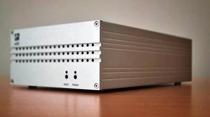 Photo of the completed machined aluminium casing for a mini server designed to encode and stream realtime video